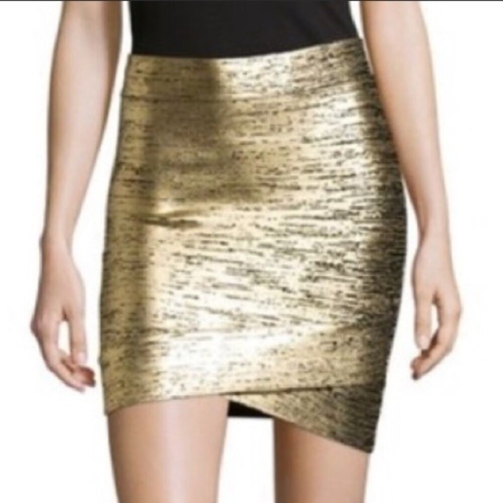 BCBG Women's Gold & Black Body Con Mini Skirt M